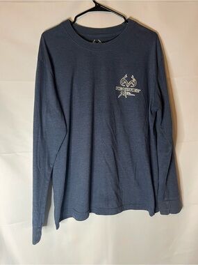 Realtree Men's Long Sleeve Tee in Blue  with White Logo